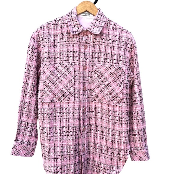 Charlie Luciano Milano Tweed Shirt Jacket Pink Size Small - Picture 5 of 16